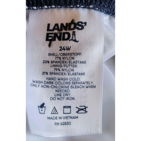 Women's Navy 24W Swim Top High Neck Padded Bra Lands' End Modest 3X Striped S36 - Picture 4 of 5